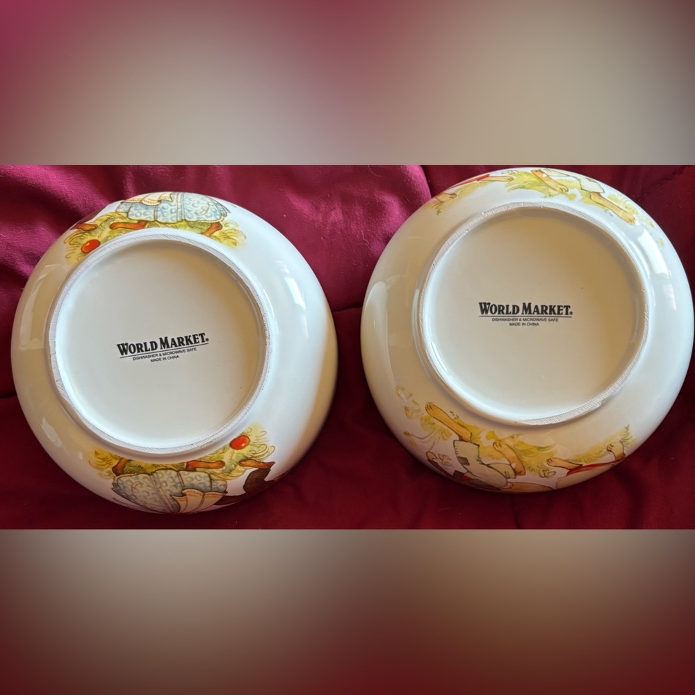 Whimsical World Market "Dancing Rabbits" Ceramic Easter Bowls – Set of 2 - Picture 7 of 8
